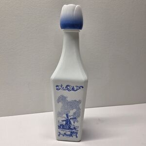 Vandermint Dutch Windmill Blue & White Empty Vintage Liquor Bottle Tulip Cap